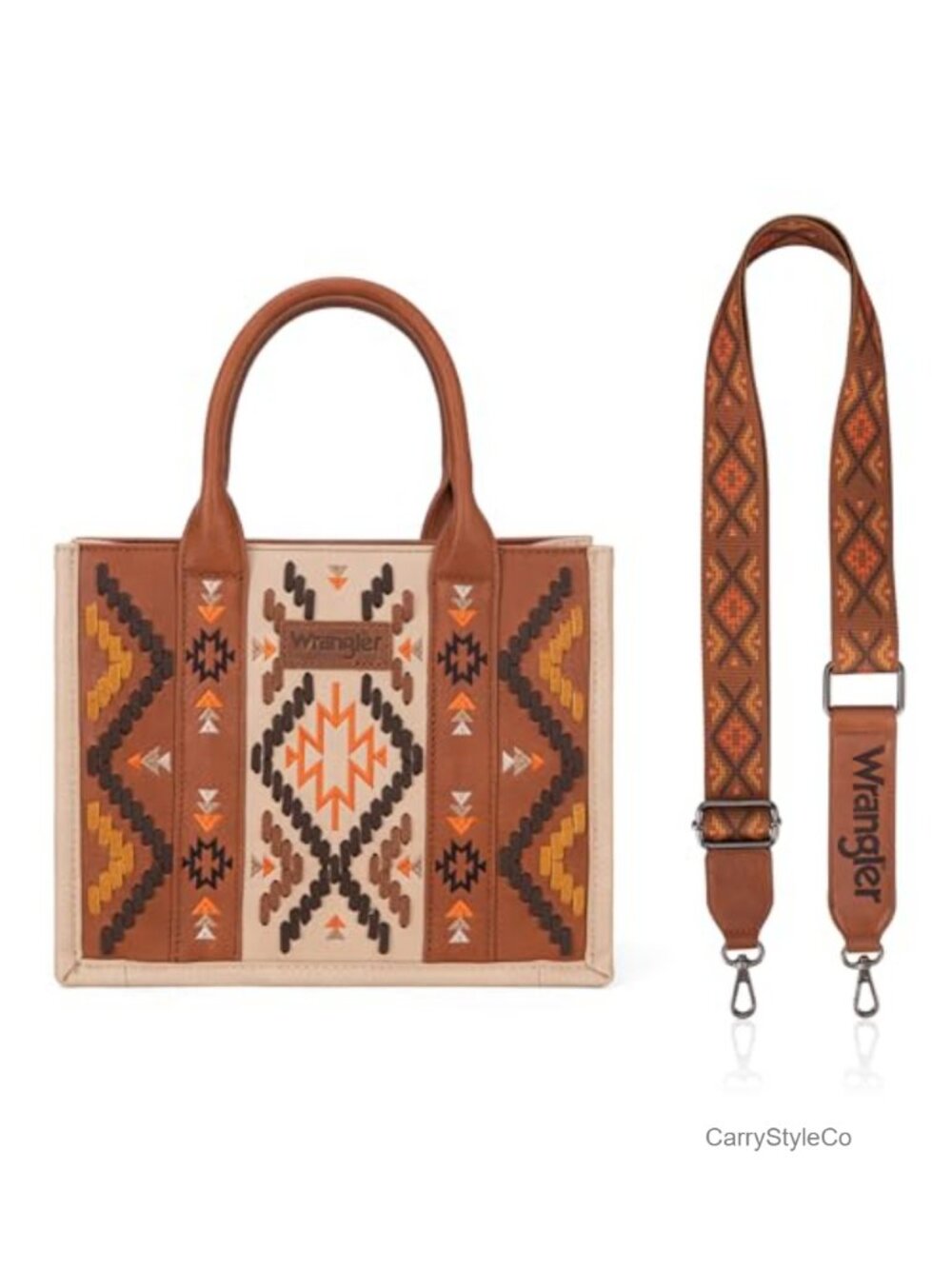 Vegan Leather Tote Bag with Whipstitch Western Aztec Design
